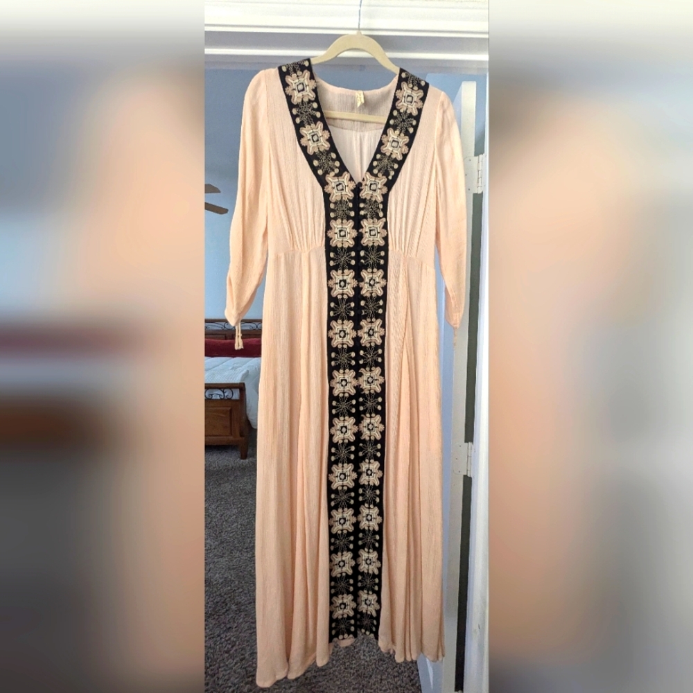 Free People Pink and Black Midi Dress